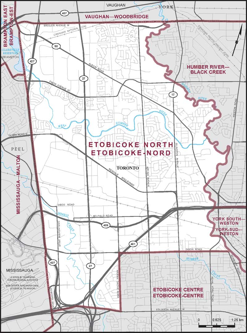 Map of Etobicoke-Nord – Limites actuelles.