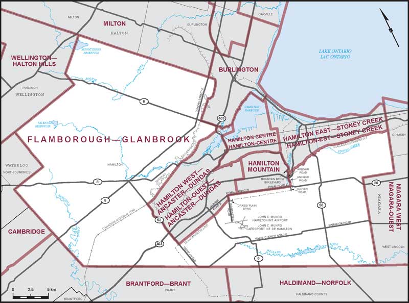 Map of Flamborough–Glanbrook – Existing boundaries.