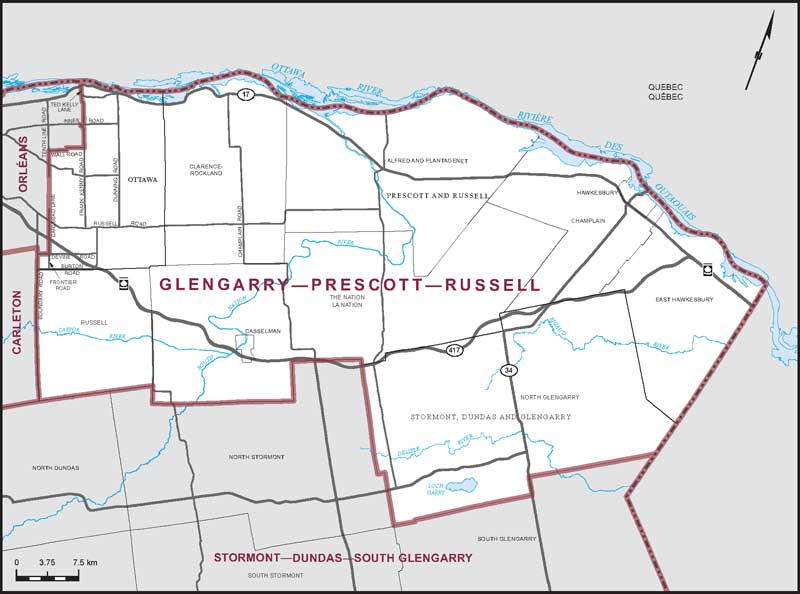 Map of Glengarry–Prescott–Russell – Limites actuelles.