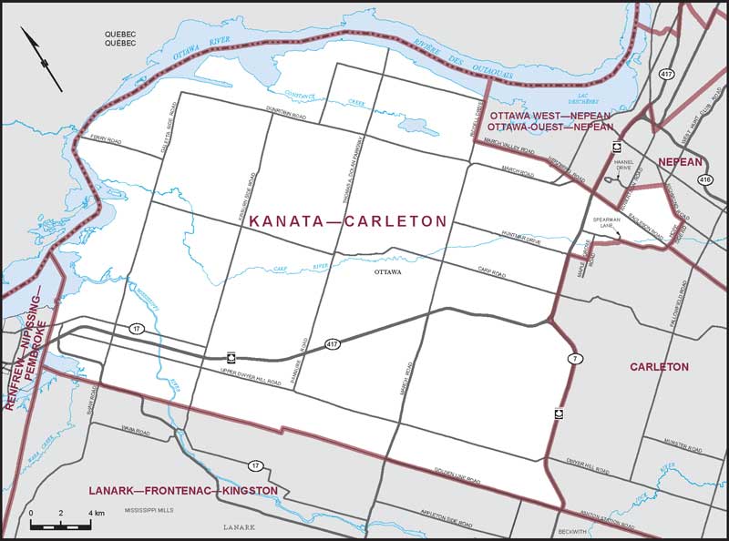 Map of Kanata–Carleton – Limites actuelles.