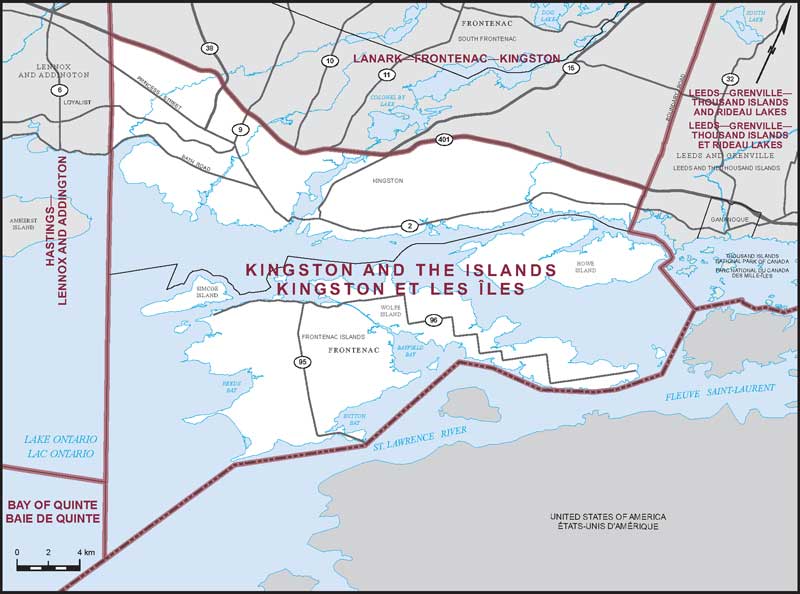 Map of Kingston et les Îles – Limites actuelles.