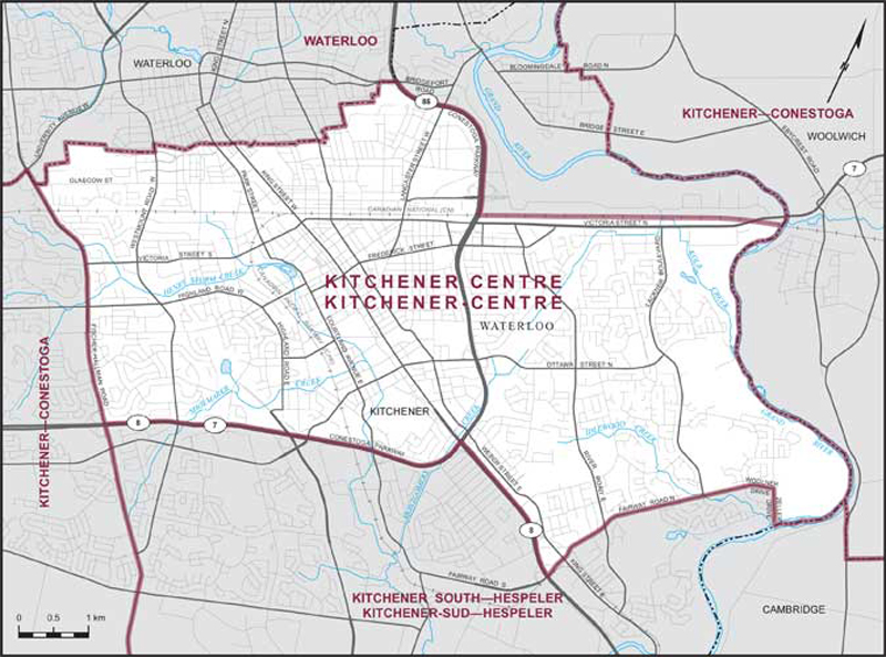 Map of Kitchener-Centre – Limites actuelles.