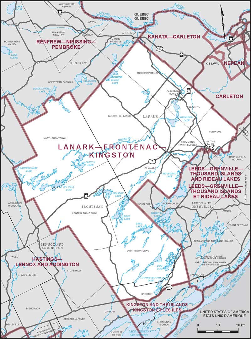 Map of Lanark–Frontenac–Kingston – Limites actuelles.