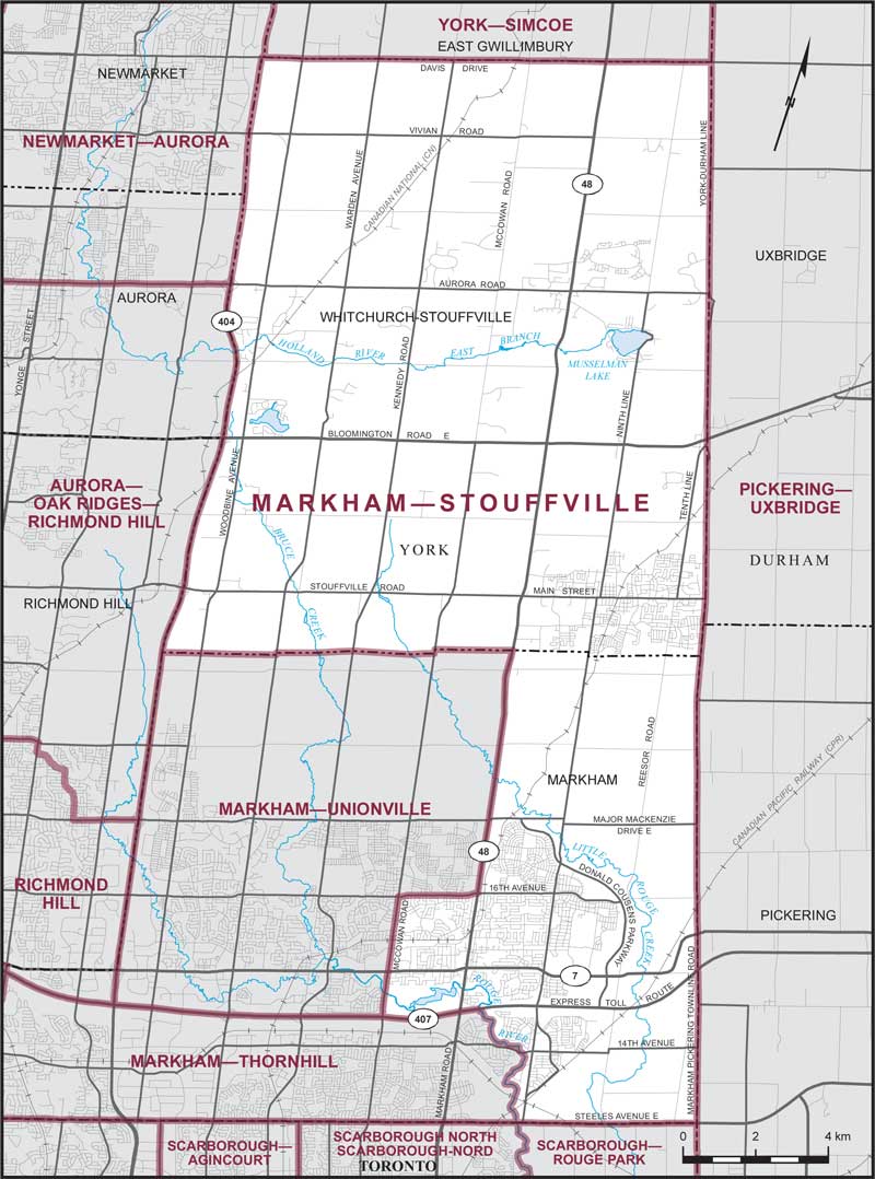 Map of Markham–Stouffville – Limites actuelles.
