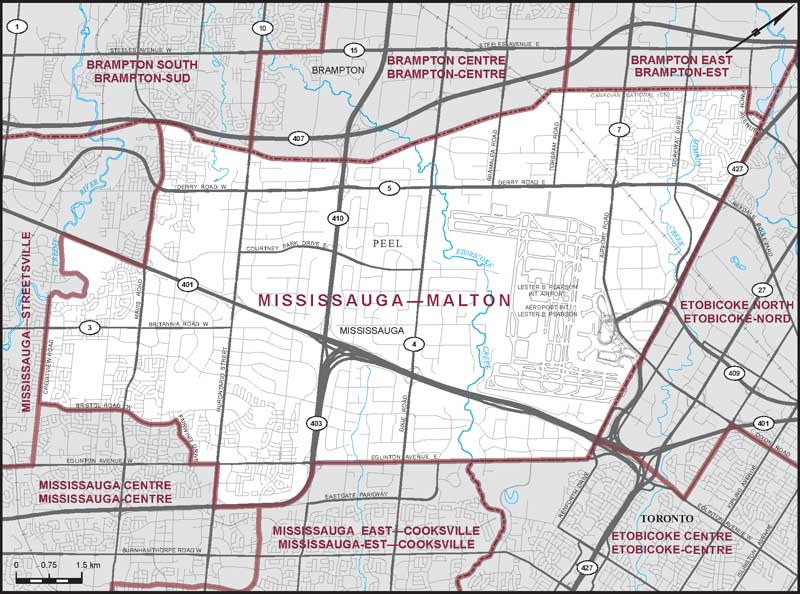 Map of Mississauga–Malton – Limites actuelles.