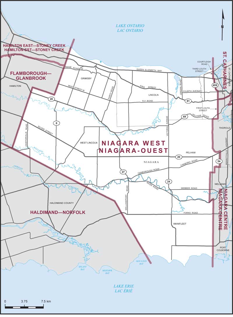 Map of Niagara-Ouest – Limites actuelles.
