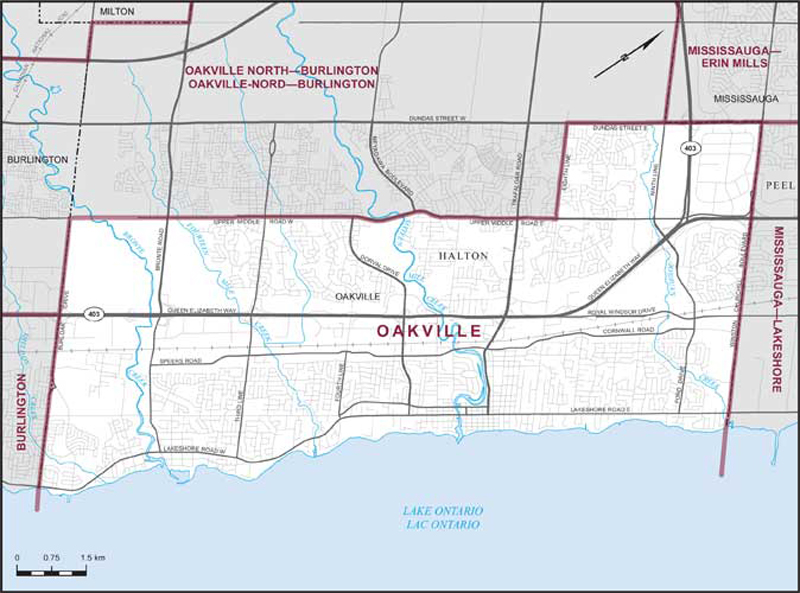 Map of Oakville – Limites actuelles.