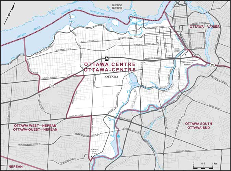 Map of Ottawa Centre – Existing boundaries.