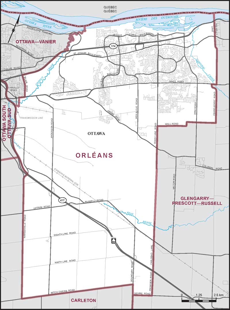 Map of Orléans – Existing boundaries.