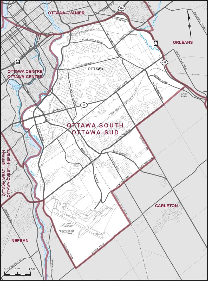 Map of Ottawa South – Existing boundaries.