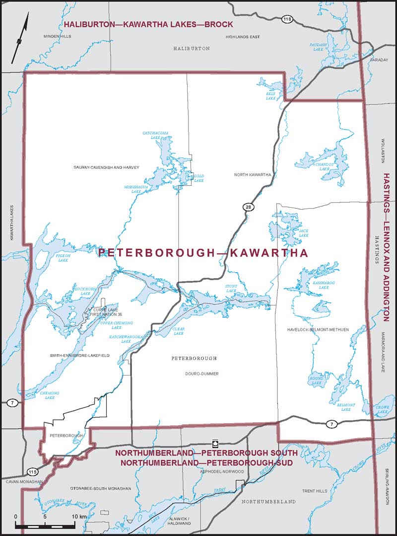 Map of Peterborough–Kawartha – Limites actuelles.