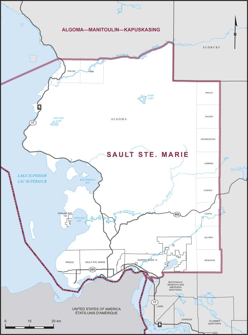 Map of Sault Ste. Marie – Limites actuelles.