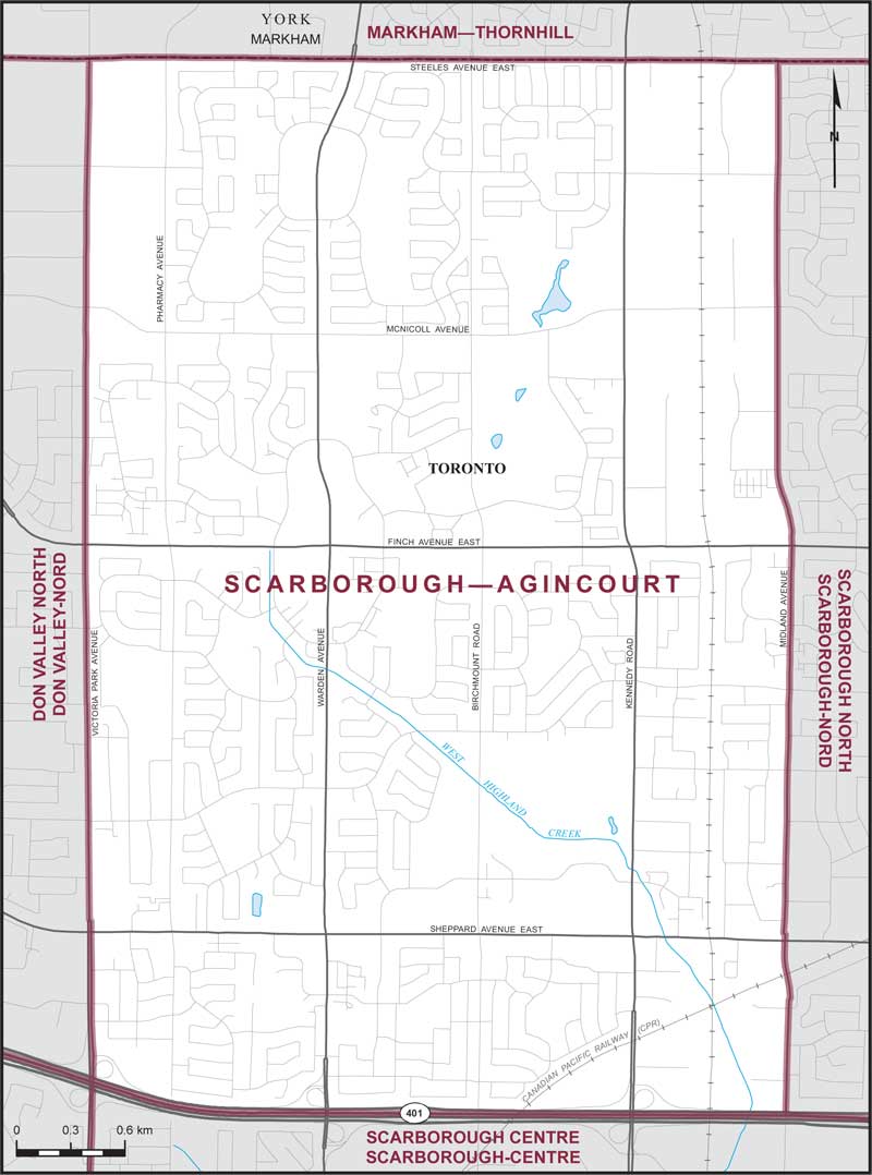 Map of Scarborough–Agincourt – Limites actuelles.