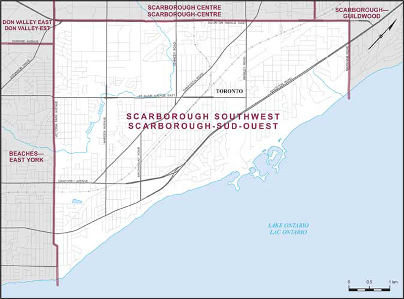 Map of Scarborough-Sud-Ouest – Limites actuelles.