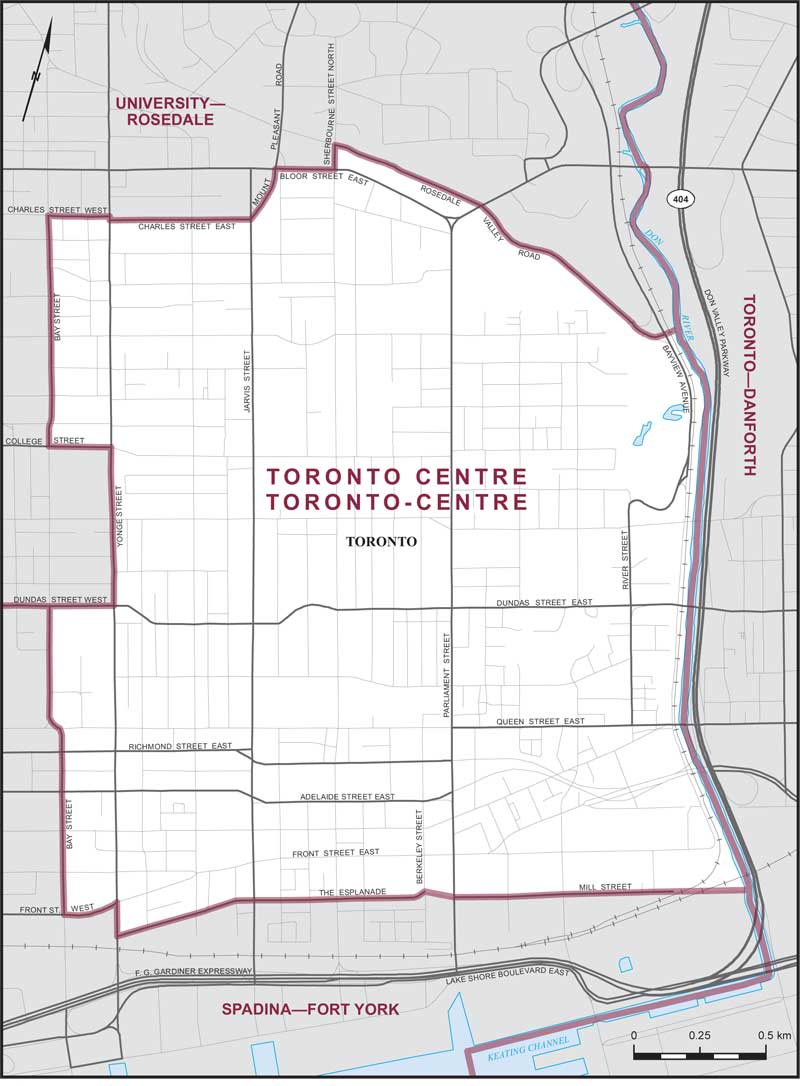 Map of Toronto Centre – Existing boundaries.