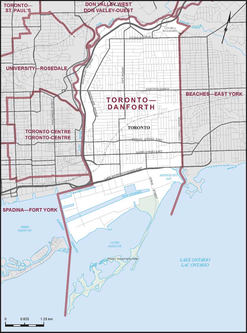 Map of Toronto–Danforth – Existing boundaries.