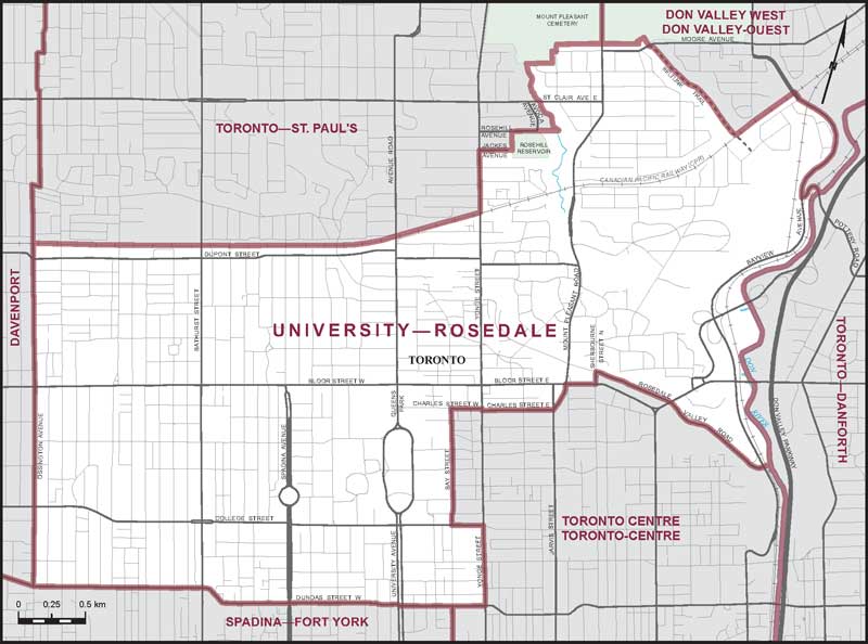Map of University–Rosedale – Existing boundaries.