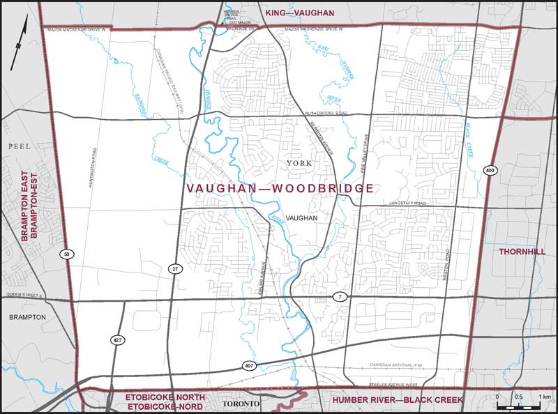 Map of Vaughan–Woodbridge – Limites actuelles.