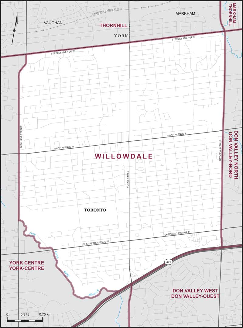 Map of Willowdale – Limites actuelles.
