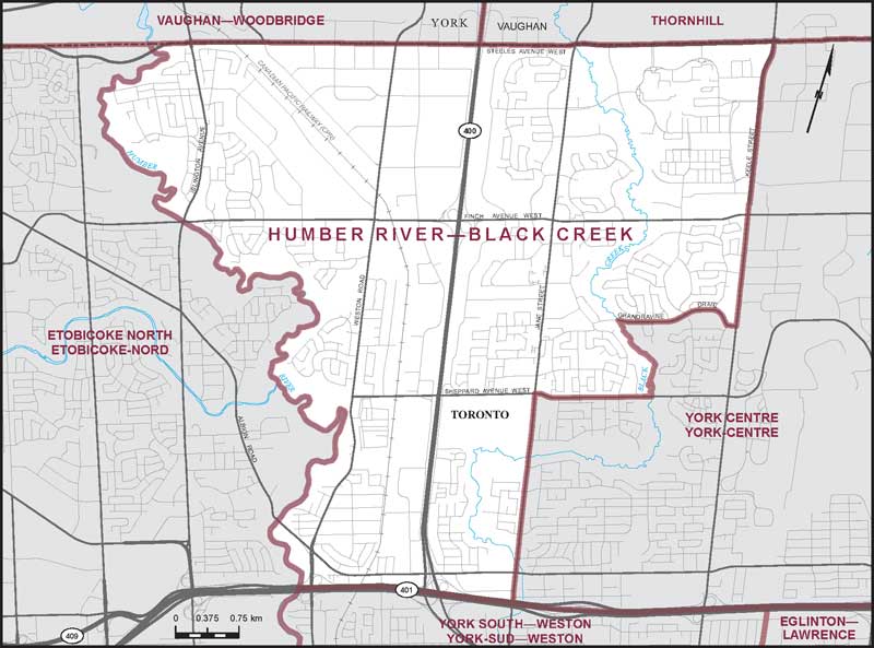 Map of Humber River–Black Creek – Limites actuelles.