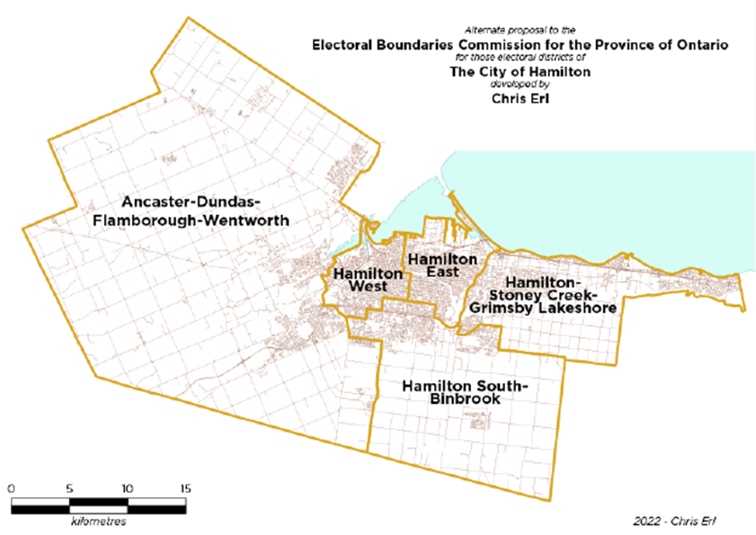 Figure 4: Chris Erl's alternate proposal for Hamilton's electoral districts