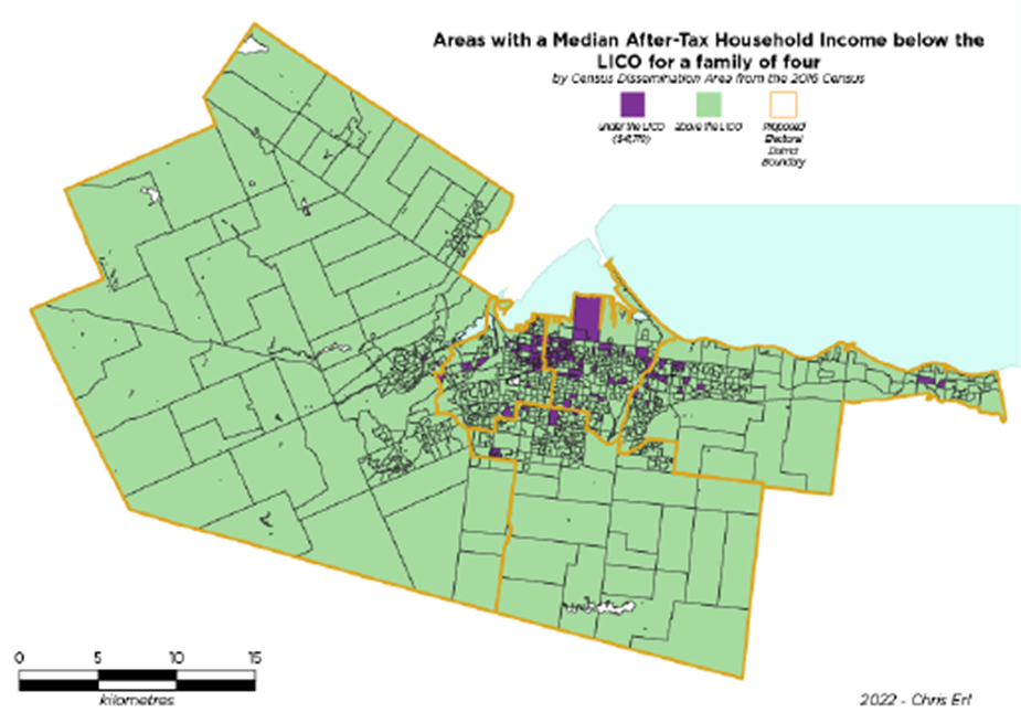 Figure 11: New boundaries overlayed on Census Dissemination Areas depicting those households with a Median After-Tax