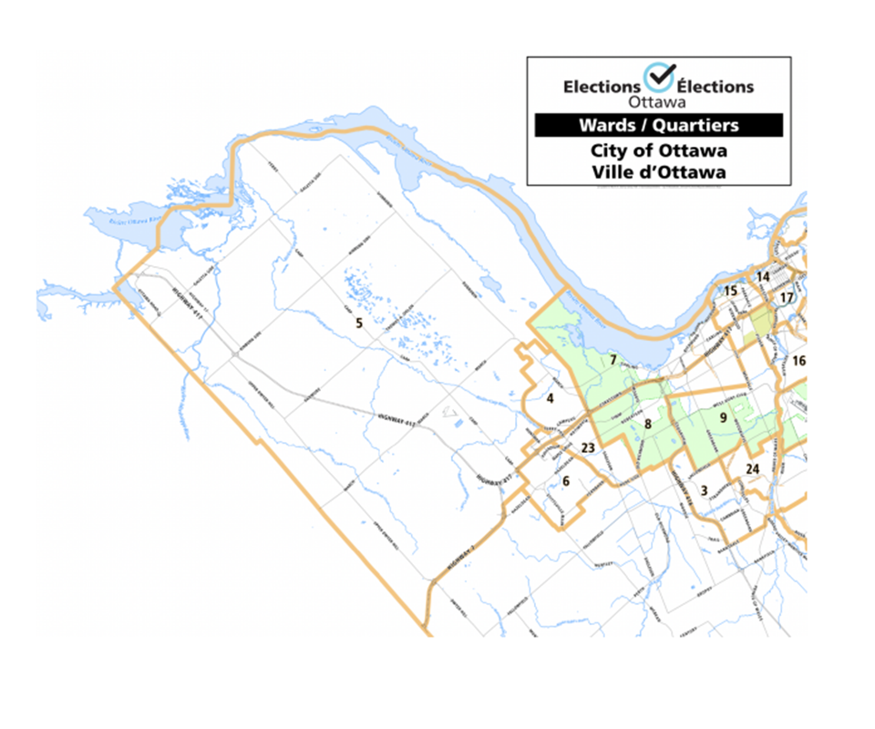 City of Ottawa municipal electoral wards in relation to the federal electoral district of Kanata–Carleton