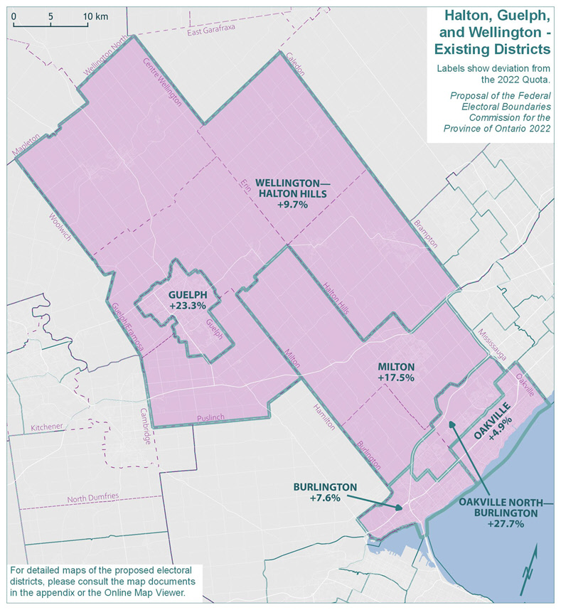 Halton, Guelph, and Wellington Existing Districts