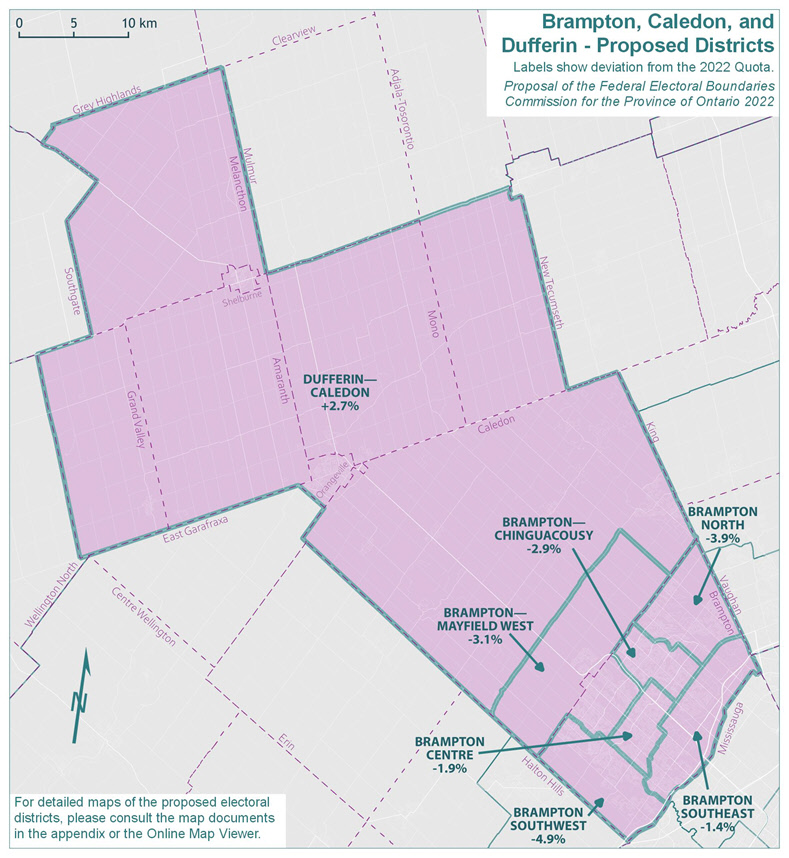 Brampton, Caledon, and Dufferin Proposed Districts
