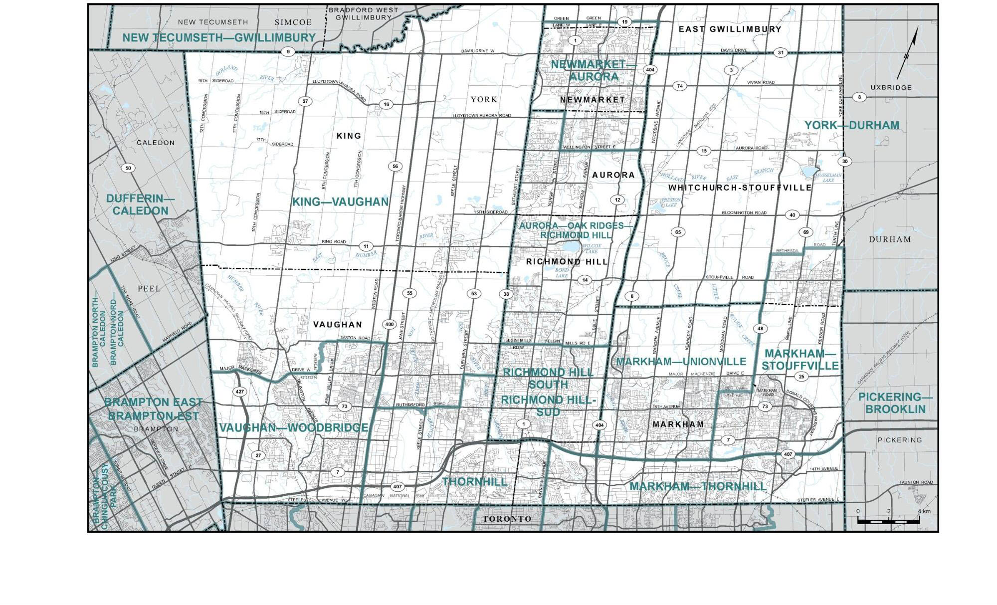Carte de la Municipalité régionale de York (partie) (carte 21)