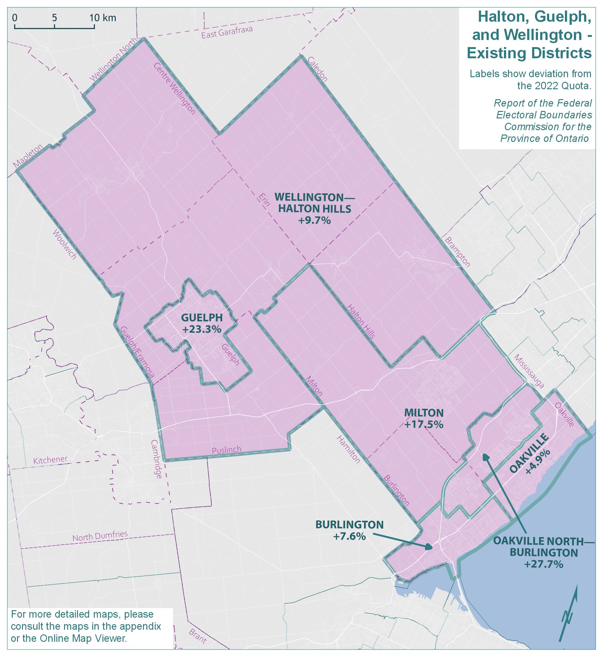Halton, Guelph, and Wellington - Existing Districts