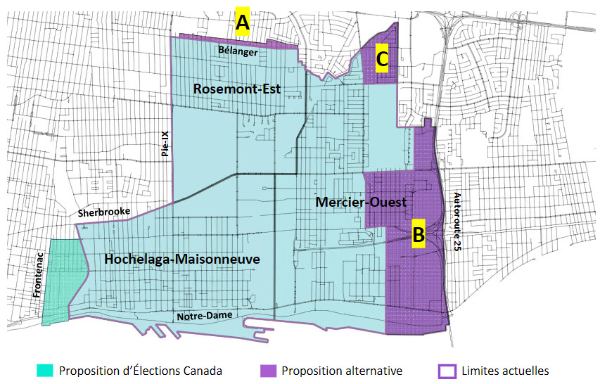 Carte 3 Quartiers au sein de la circonscription d'Hochelaga