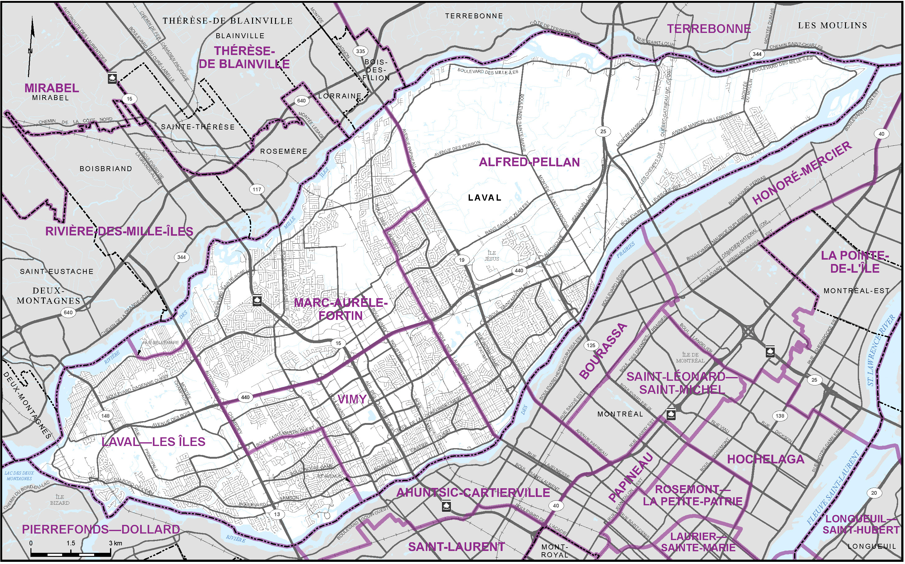 Carte de la ville de Laval