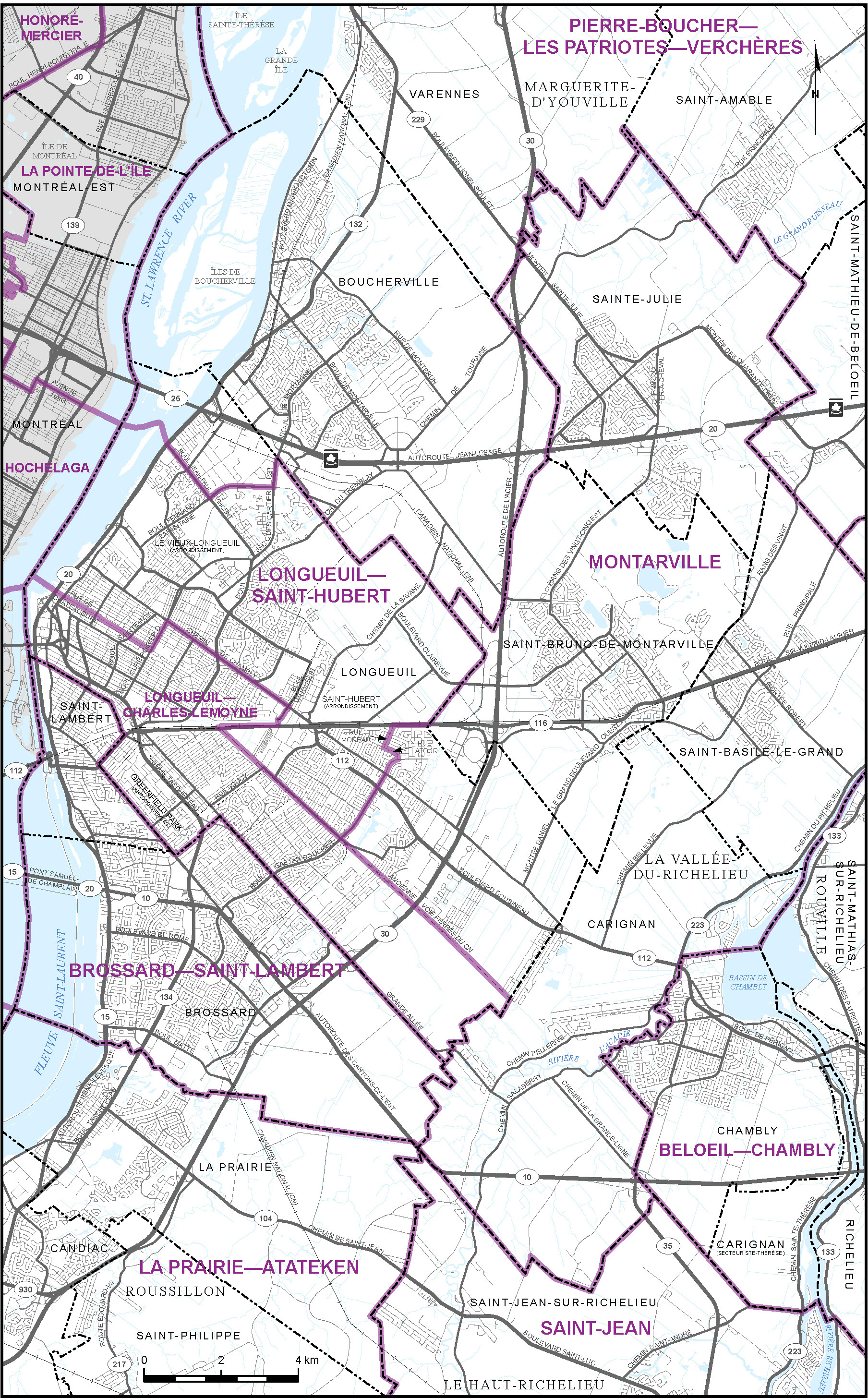 Carte de la ville de Longueuil et les environs