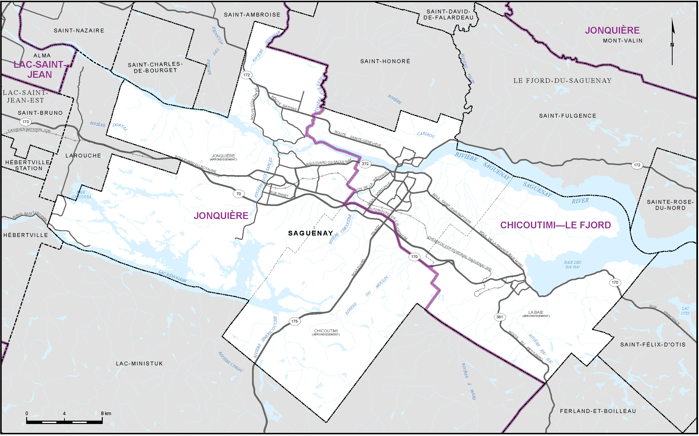 Carte de la ville de Saguenay