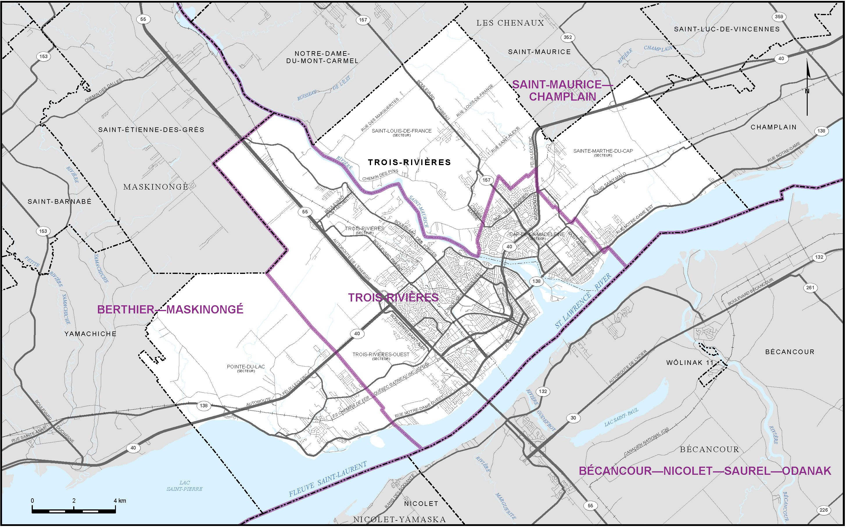 Carte de la ville de Trois-Rivières