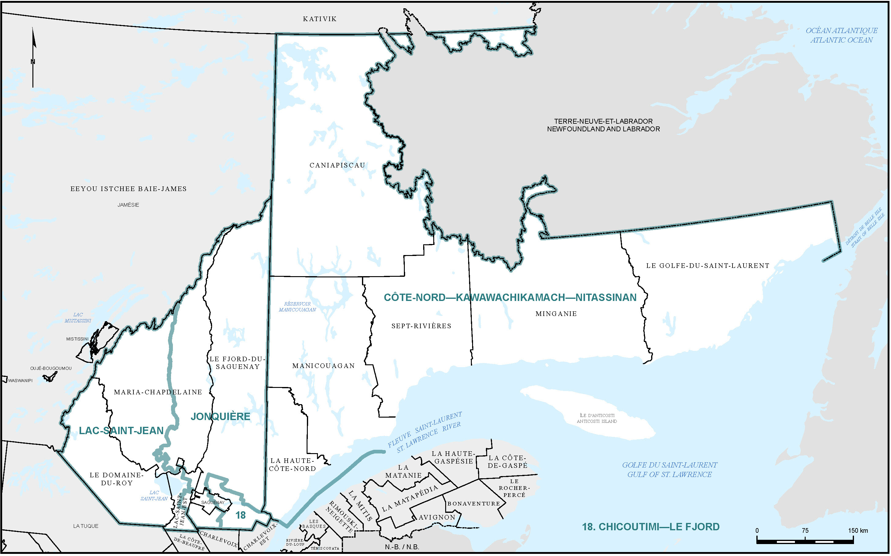 Map of Saguenay-Lac-Saint-Jean and Côte-Nord (Map 2)