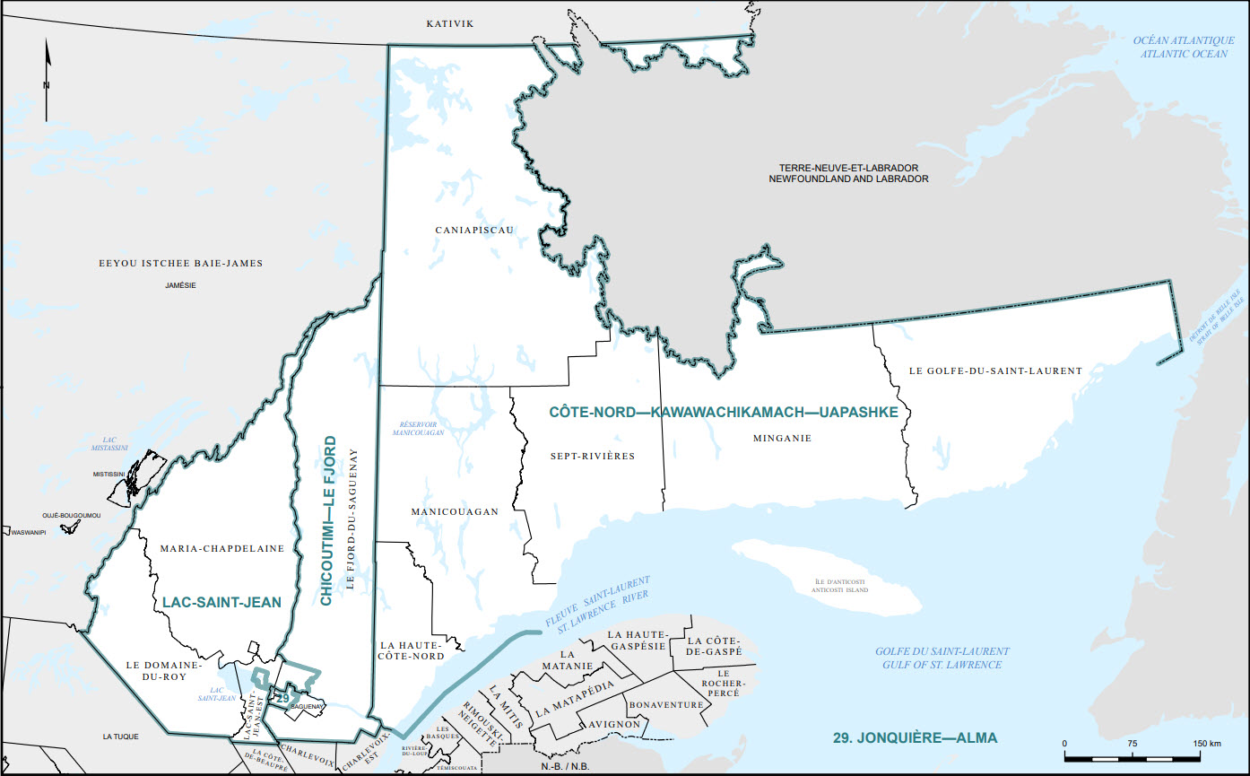 Carte du Saguenay-Lac-Saint-Jean et de la Côte-Nord (carte 2)
