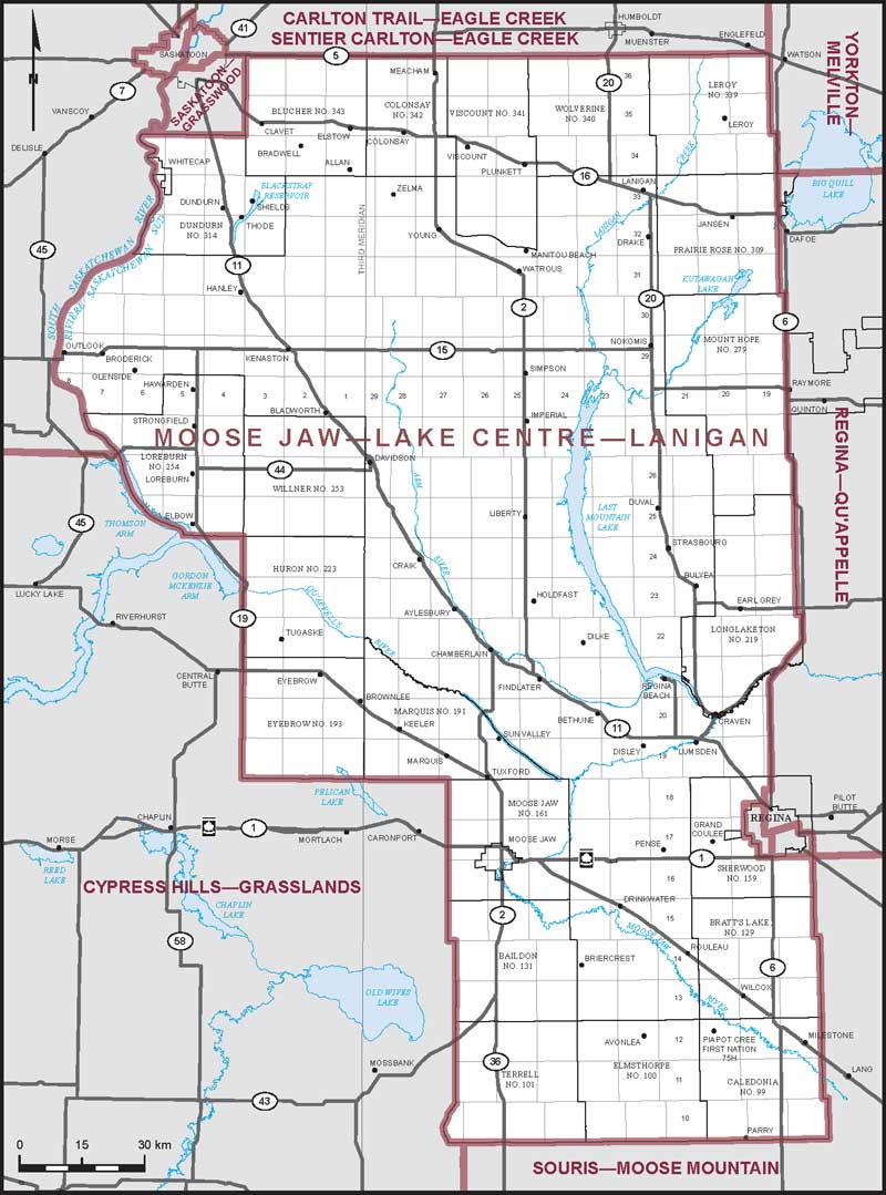 Map of Moose Jaw–Lake Centre–Lanigan – Existing boundaries.