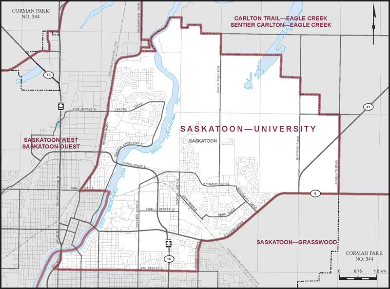 Map of Saskatoon–University – Existing boundaries.