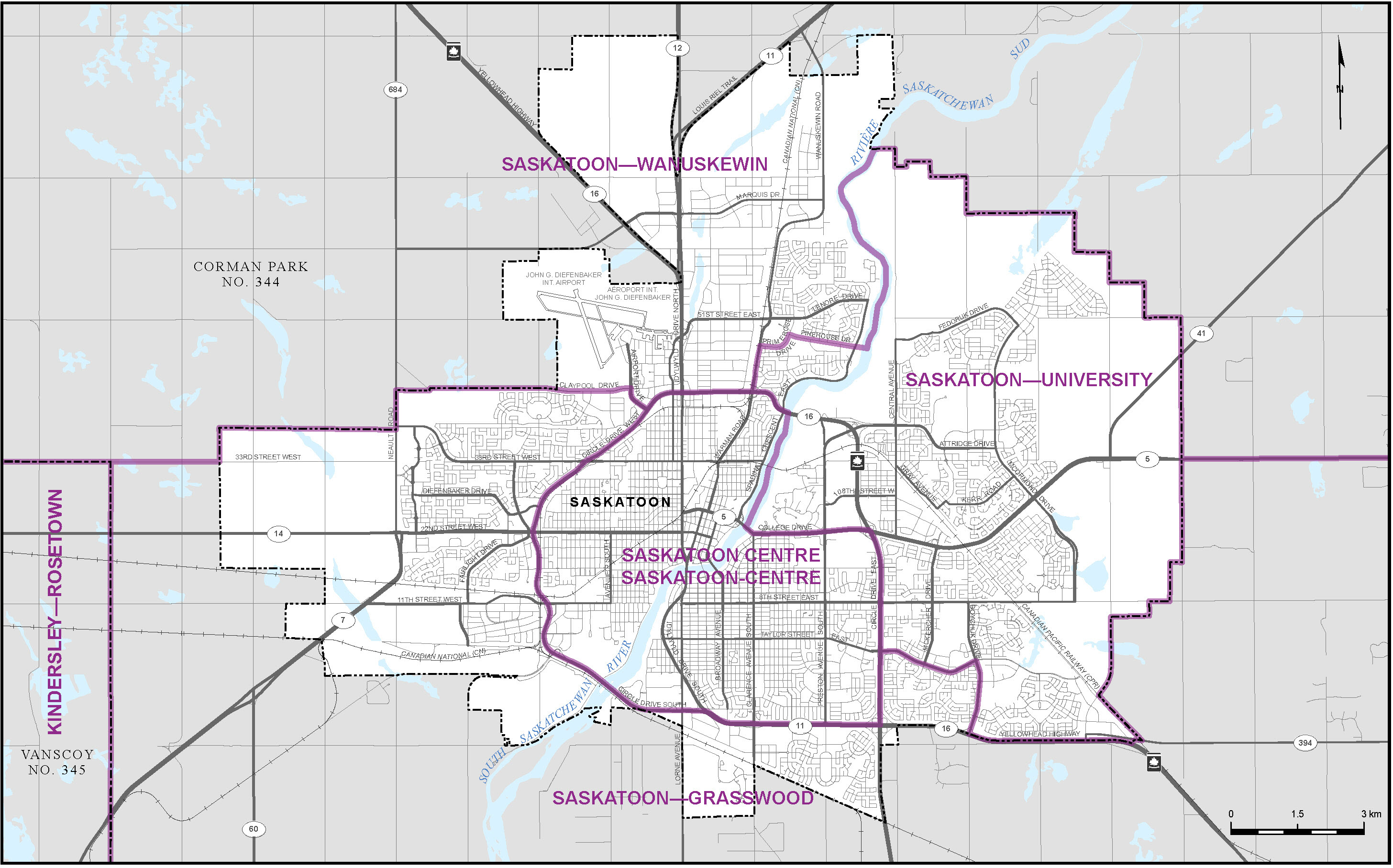 Carte de la ville de Saskatoon (carte 3)