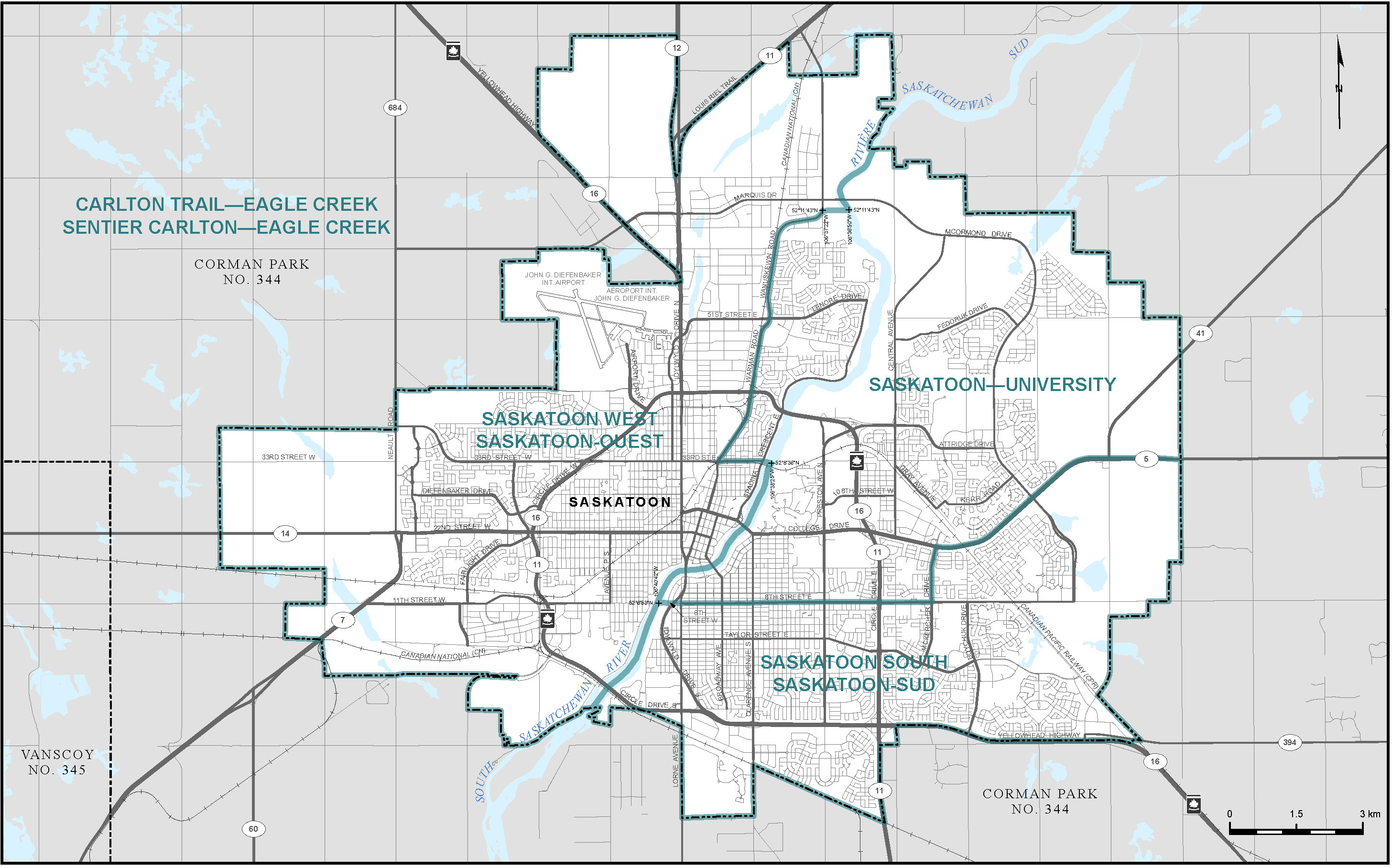 Carte de la ville de Saskatoon (Carte 3)